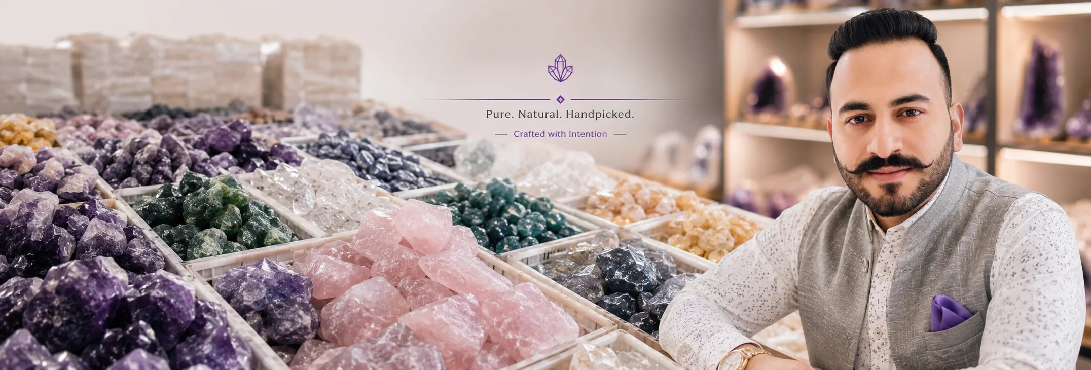 A curated arrangement of natural gemstones from Stone Mart