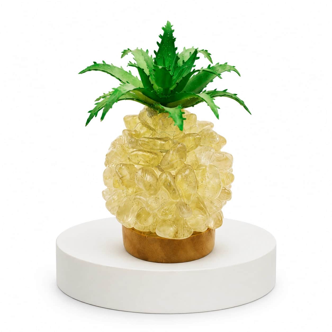 Electric Glowing Crystal Pineapple Decor Lamp – Natural Semi-Precious Stone Chips with Wooden Base 2