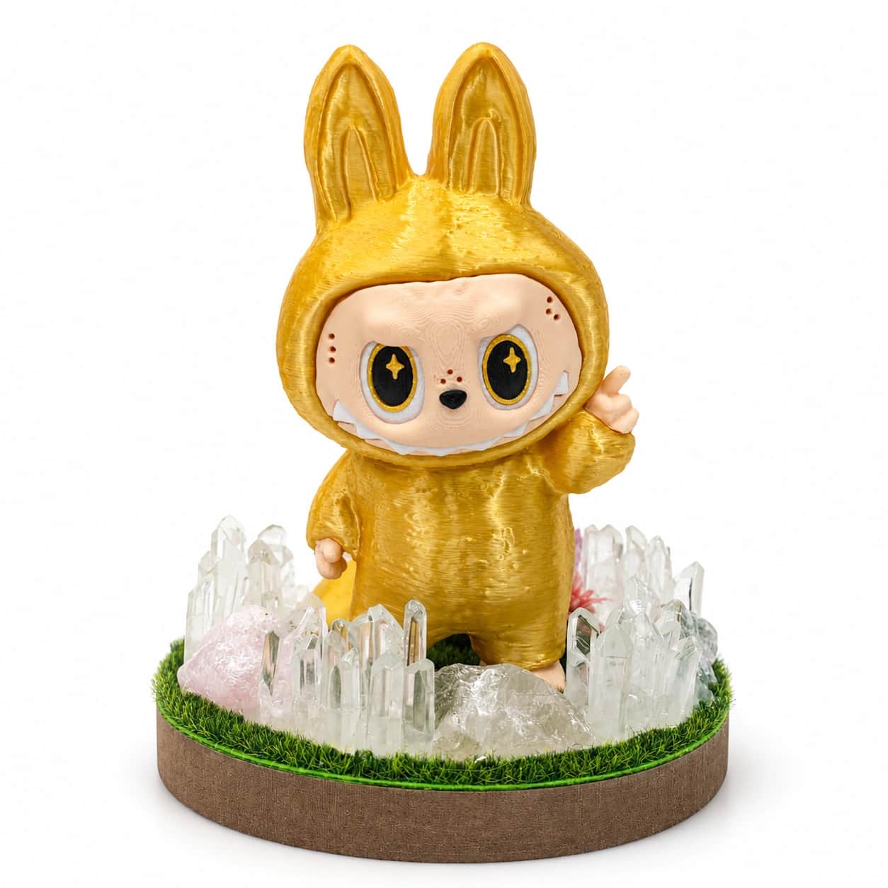 Gold Bunny Figurine LED Crystal Decorative Lamp with Clear Quartz and Rose Quartz 2