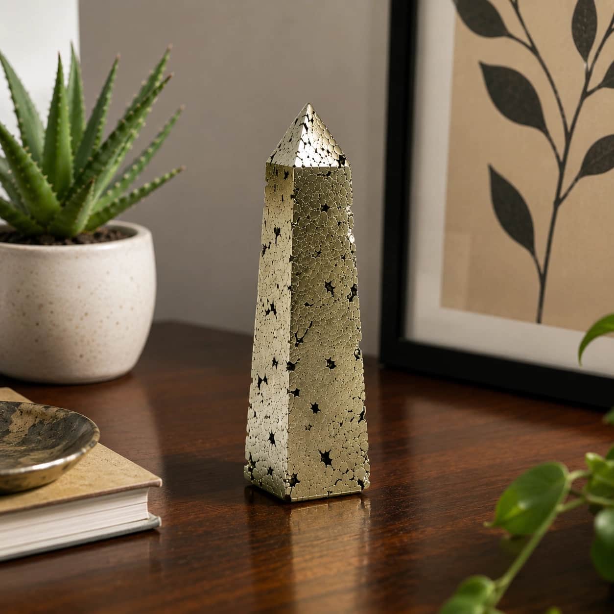 100% Natural Pyrite Obelisk - Hand-Polished 4-Faced Crystal Tower for Wealth, Protection, Focus & Prosperity | Premium Feng Shui & Vastu Showpiece for Home, Office, Cash Counter & Meditation 1