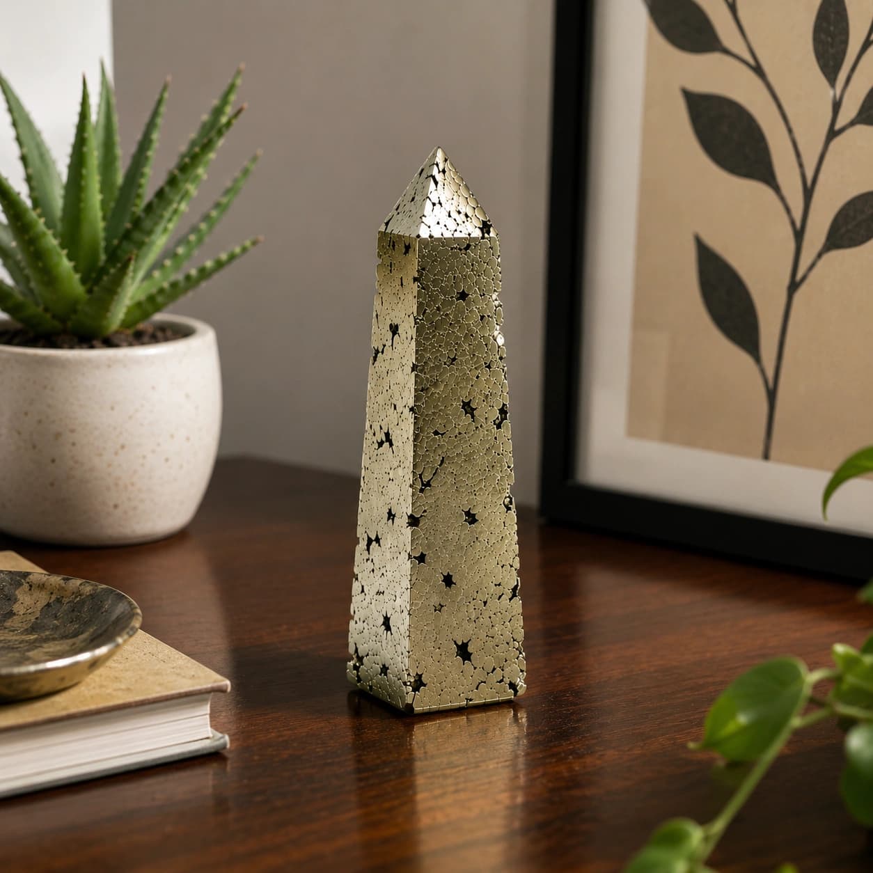 100% Natural Pyrite Obelisk - Hand-Polished 4-Faced Crystal Tower for Wealth, Protection, Focus & Prosperity | Premium Feng Shui & Vastu Showpiece for Home, Office, Cash Counter & Meditation