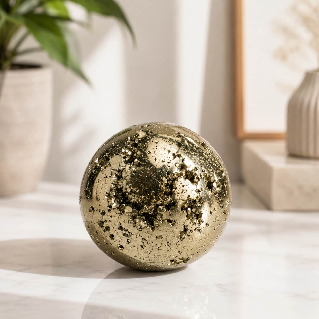 100% Natural Pyrite Sphere - Hand-Polished Crystal Ball for Wealth, Abundance, Protection, Confidence & Manifestation | Premium Feng Shui & Vastu Showpiece for Home, Office & Cash Counter 1