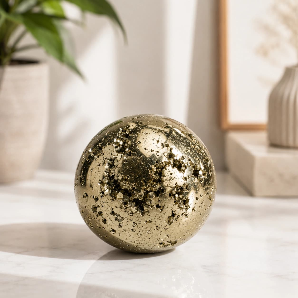 100% Natural Pyrite Sphere - Hand-Polished Crystal Ball for Wealth, Abundance, Protection, Confidence & Manifestation | Premium Feng Shui & Vastu Showpiece for Home, Office & Cash Counter