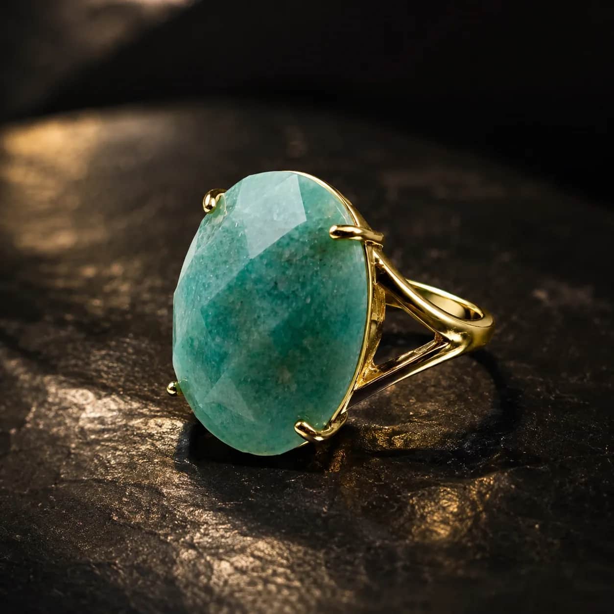 Adjustable Amazonite Gold-Tone Statement Ring 1