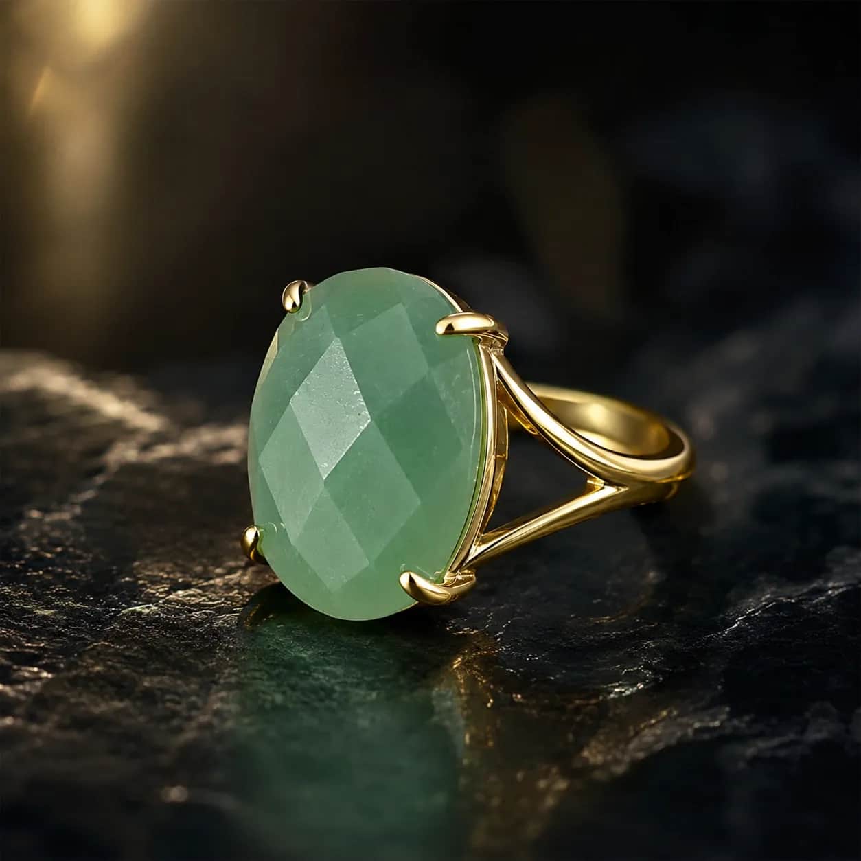 Adjustable Green Aventurine Gold-Tone Statement Ring 1