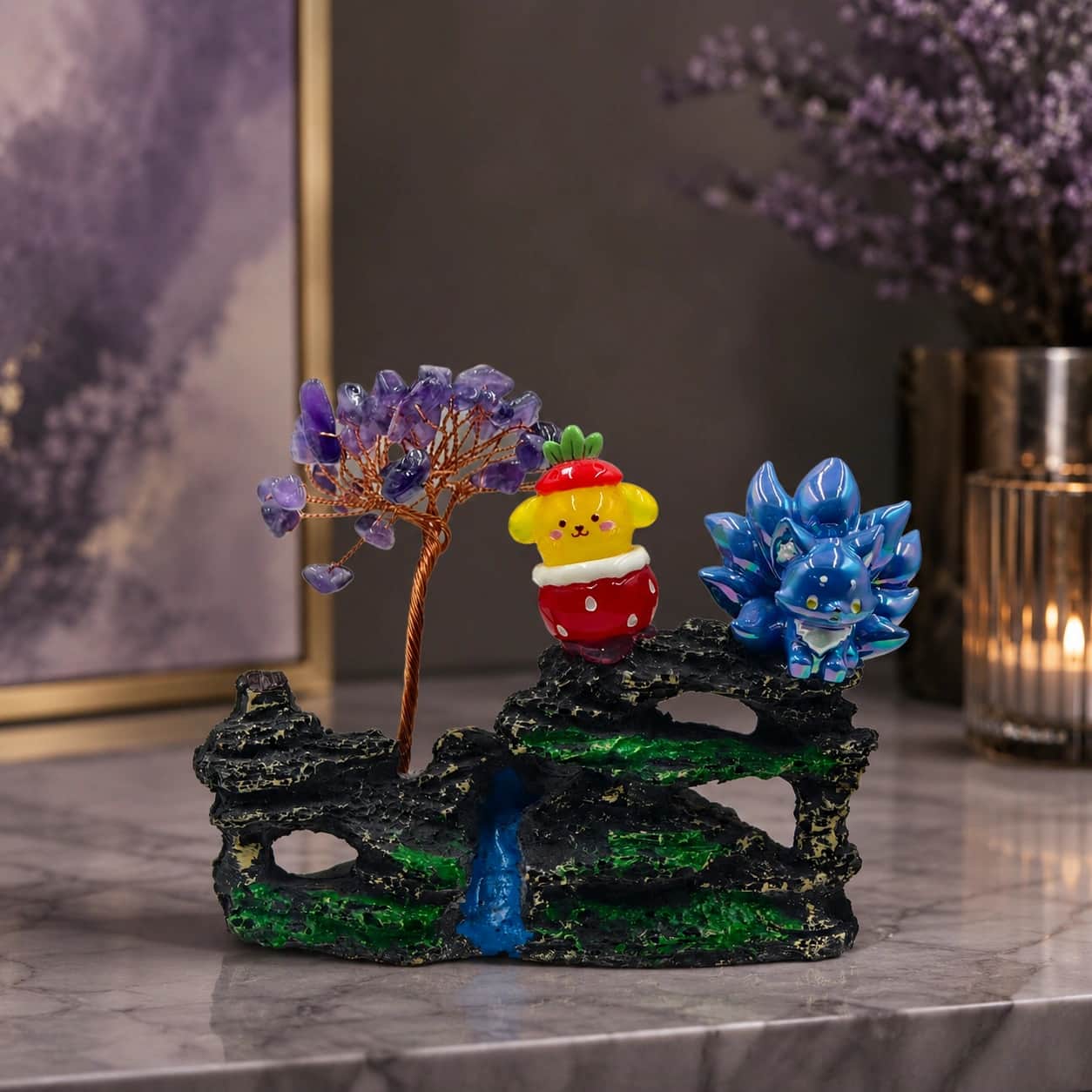 Amethyst Crystal Tree Landscape Decorative Showpiece with Artistic Rock Garden Base 1