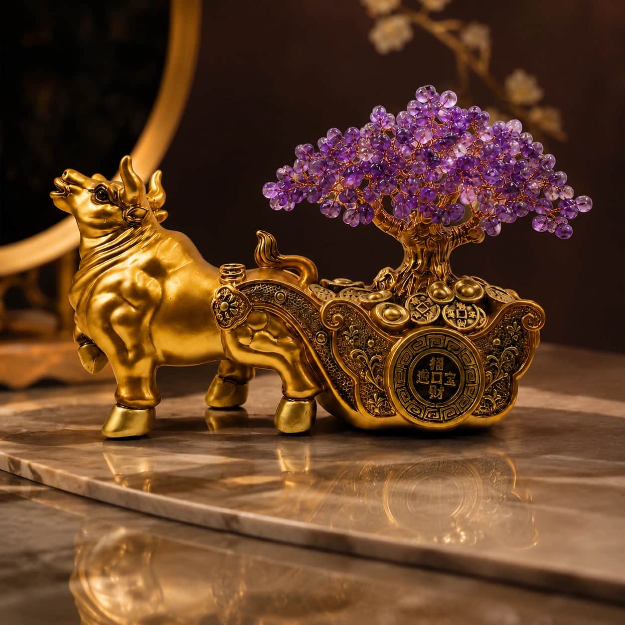 Amethyst Wealth Bull Decor Crystal Tree Showpiece 1