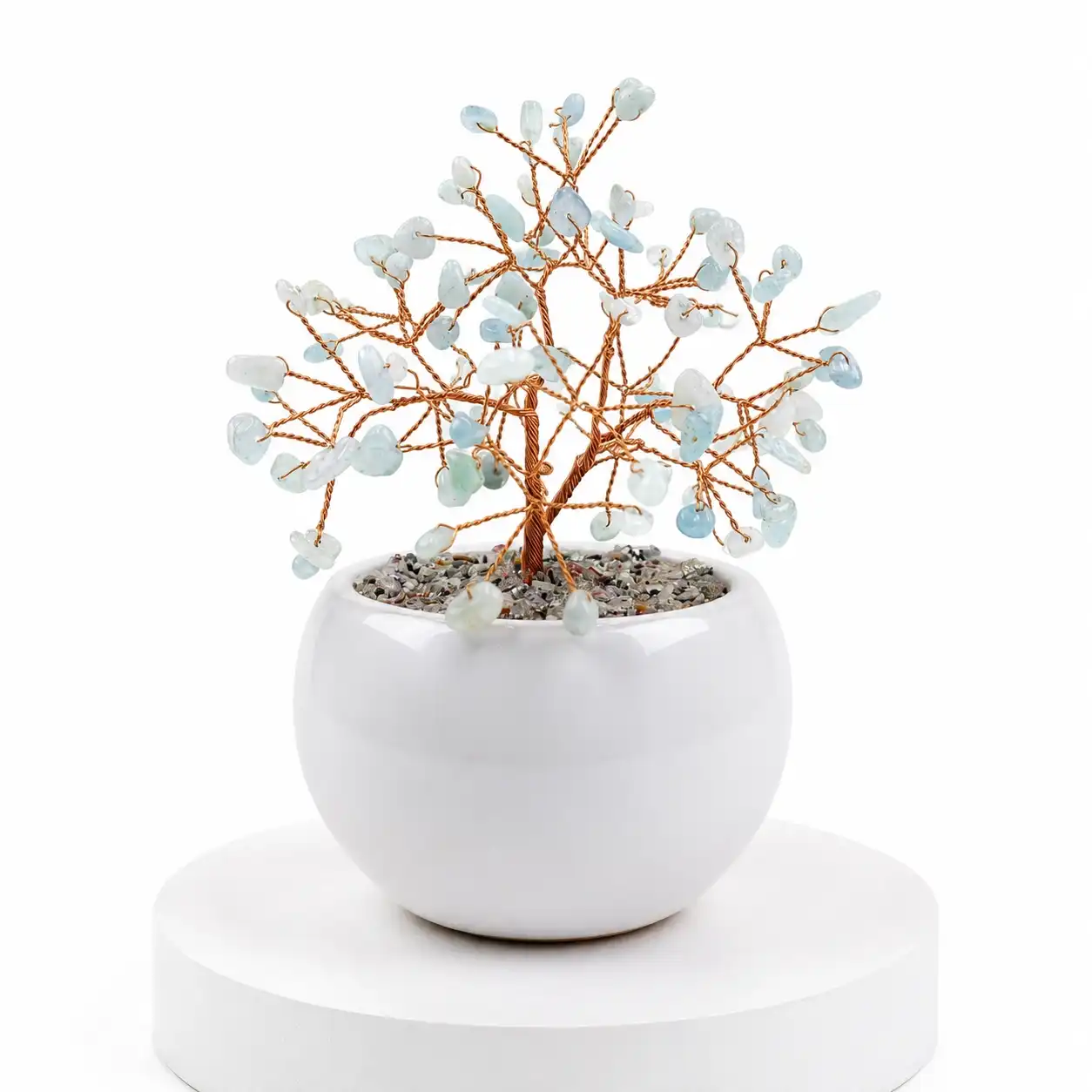 Aquamarine Crystal Tree in Glossy White Ceramic Pot | Handcrafted Gemstone Tree Decor | 105 Beads 2