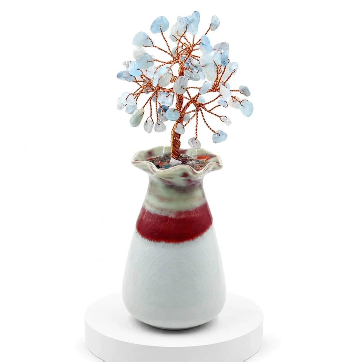 Aquamarine Tree with Decorative Ceramic Vase | 63 Beads | 15.5 cm | Handcrafted Crystal Tree Decor 2