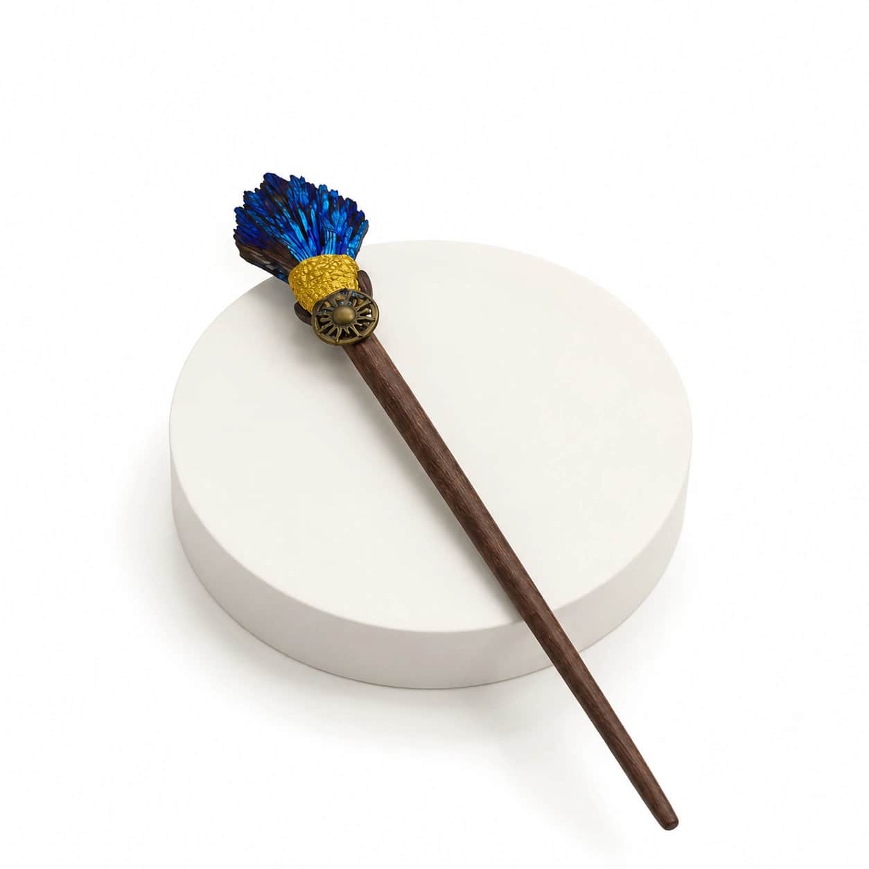 Artisan Decorative Wand with Natural Wood Handle & Blue Ornamental Top 2