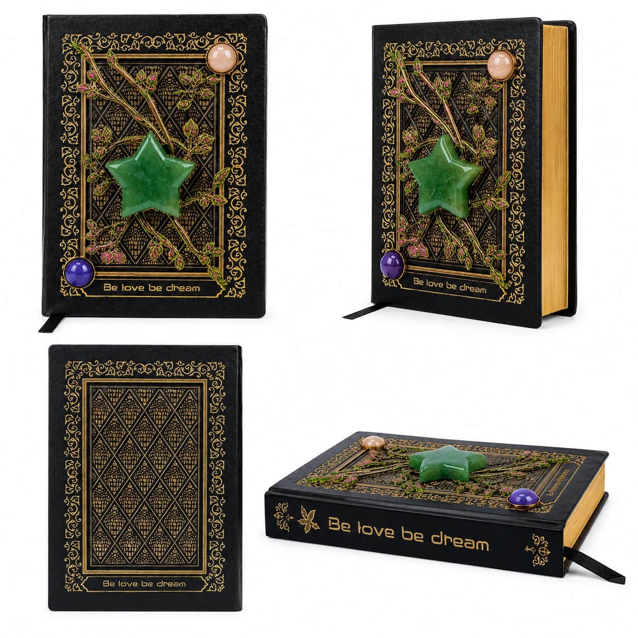 'Be Love Be Dream' Crystal Embellished Journal - Vintage Hardcover Notebook with Natural Gemstone & Hand-Painted Vine Cover | Diary, Grimoire, Manifestation Journal | Gift for Writers & Crystal Lovers | A5 Size 2