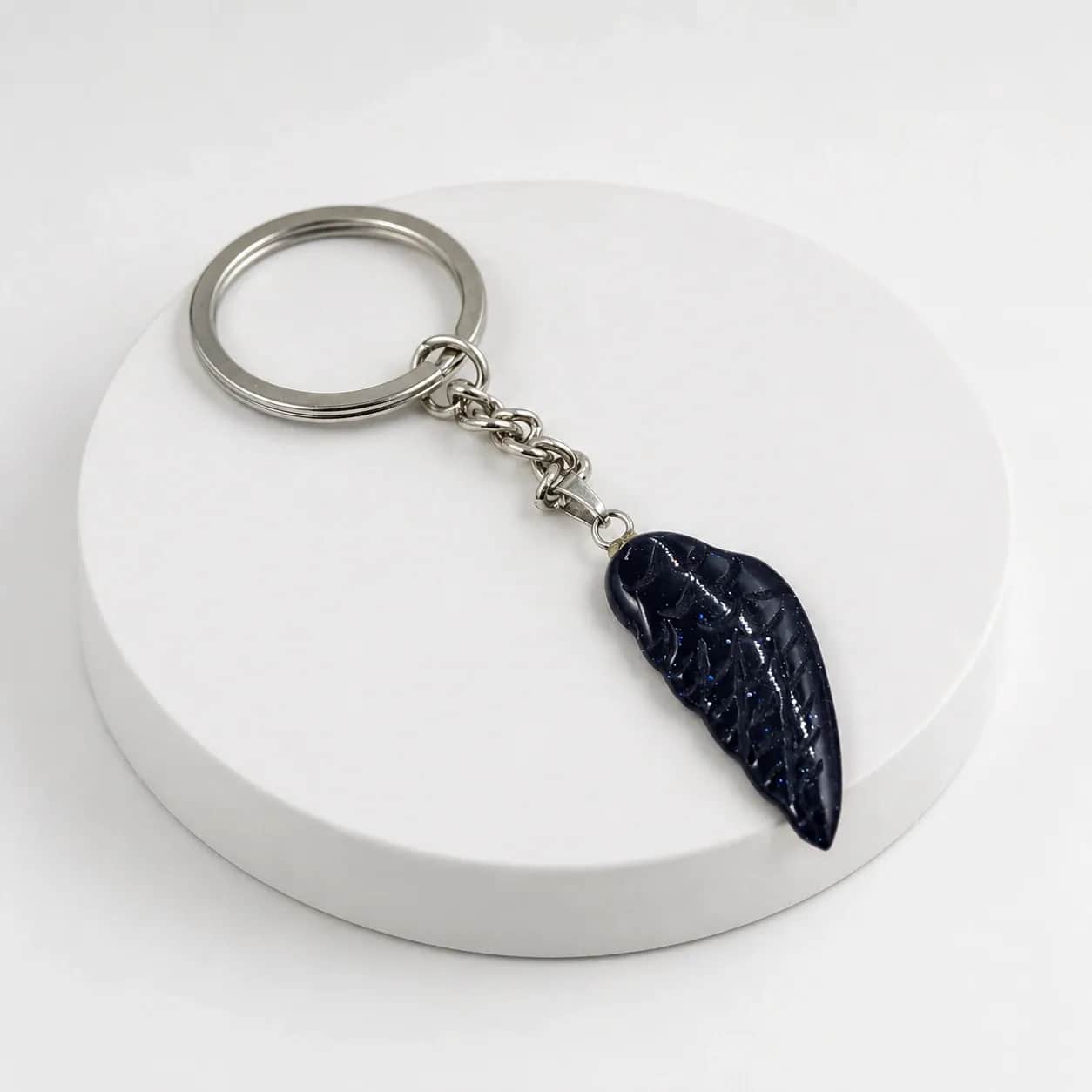 Black Sunstone Hand-Carved Leaf Keychain | Luxury Natural Stone Polished Accessory 2