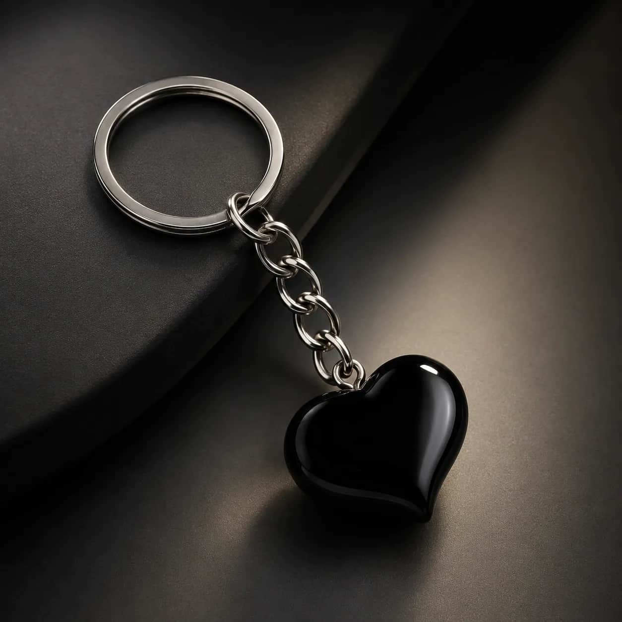 Black Tourmaline Heart Stone Keychain with Premium Metal Ring 1