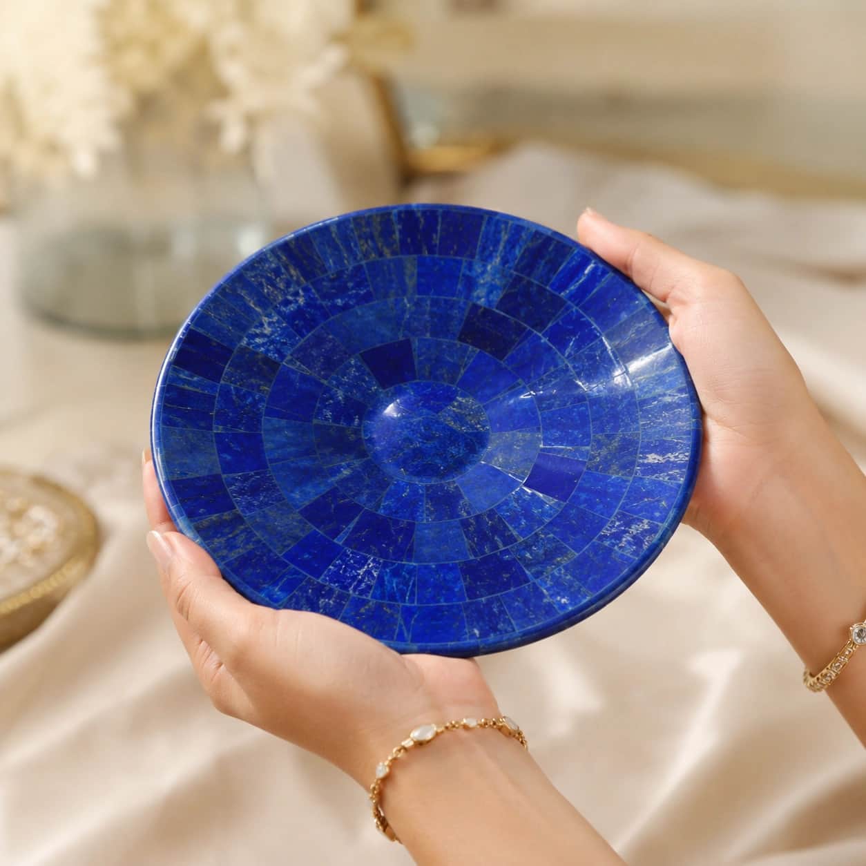 Blue Stone Lapis Lazuli Mosaic Decorative Plate | Handcrafted Natural Stone Decor | Luxury Home Centrepiece & Gift 2