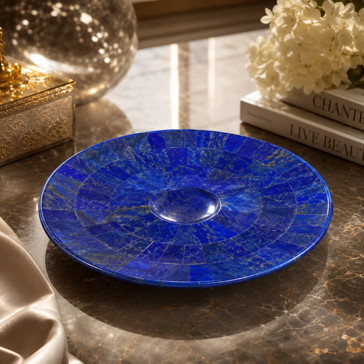 Blue Stone Lapis Lazuli Mosaic Decorative Plate | Handcrafted Natural Stone Decor | Luxury Home Centrepiece & Gift 1