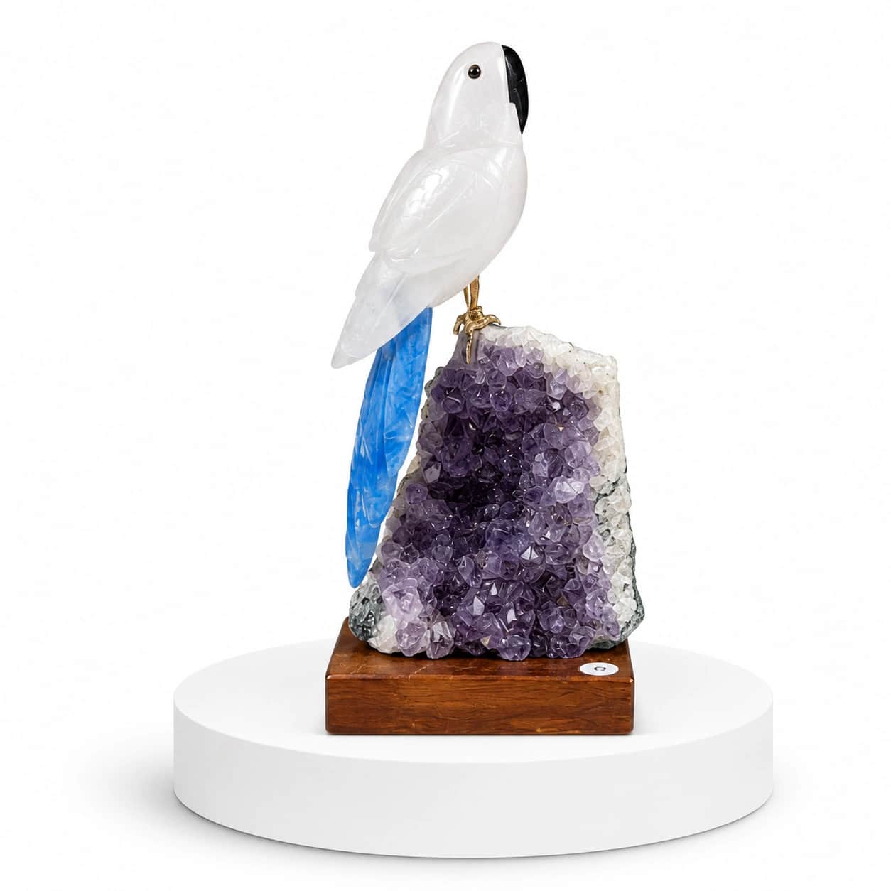 Blue Tail Bird on Amethyst – Natural Gemstone Bird Sculpture 2