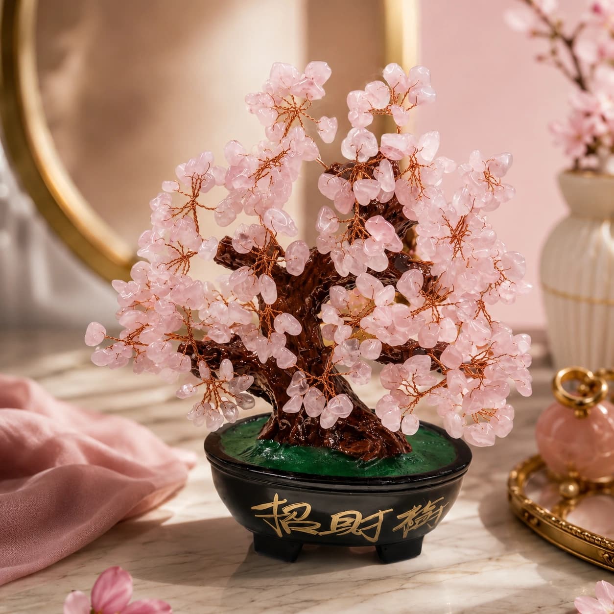 Bonsai Crystal Money Tree Decor | Feng Shui Gem Stone Bonsai Tree | Black Lacquer Bowl Base | Luxury Home Décor & Premium Gifting