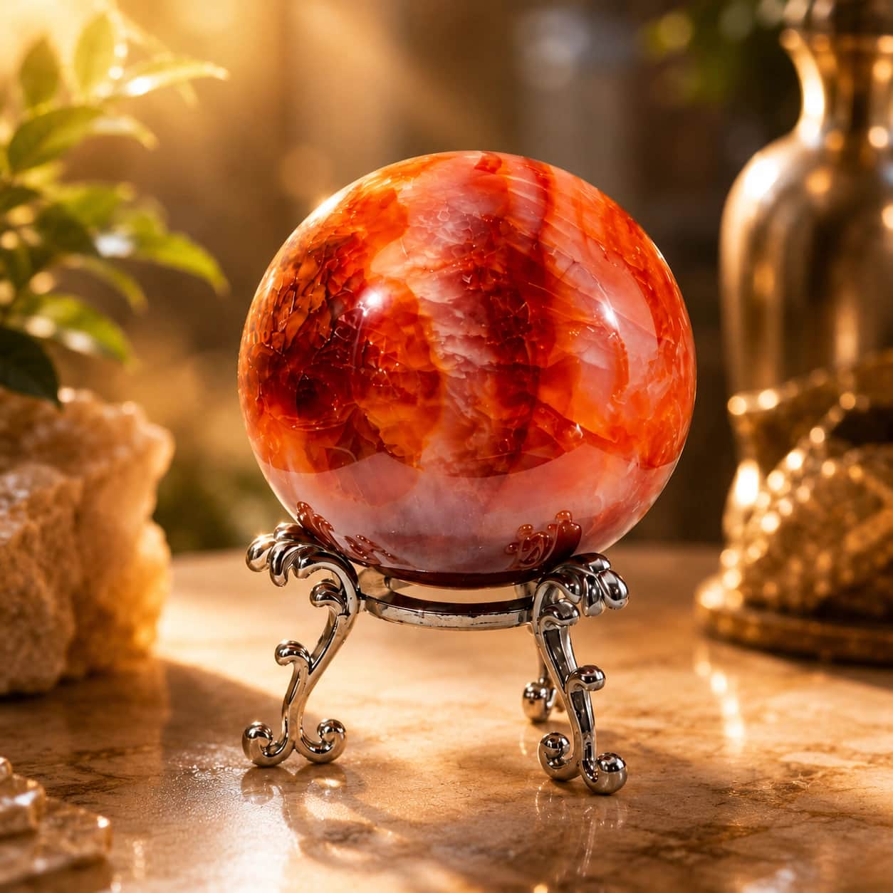 Carnelian Sphere Natural Gemstone Crystal Ball for Energy, Motivation & Confidence (6.2 cm, ~250 g) 1