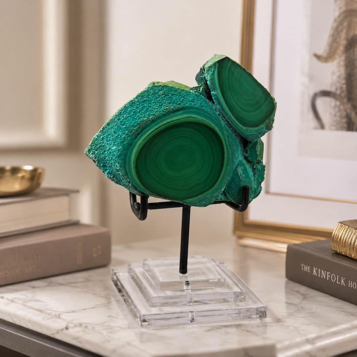 Chrysocolla Malachite Decorative Display Stone With Stand 1