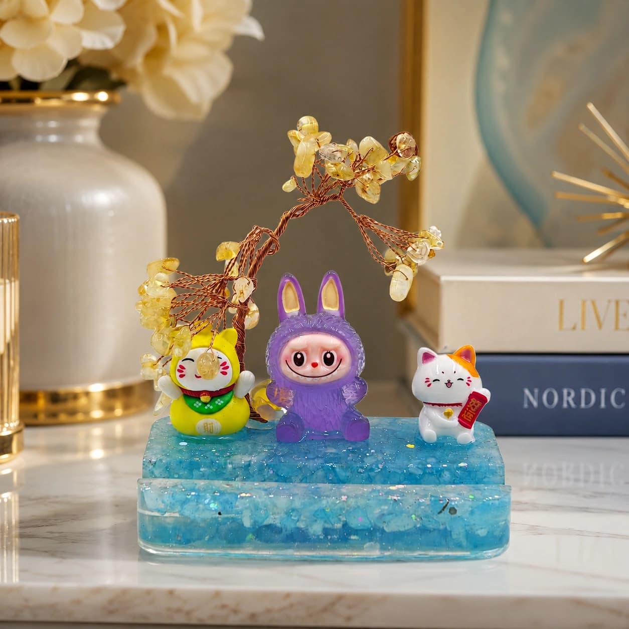 Citrine Crystal Tree Decorative Showpiece with Aqua Resin Base