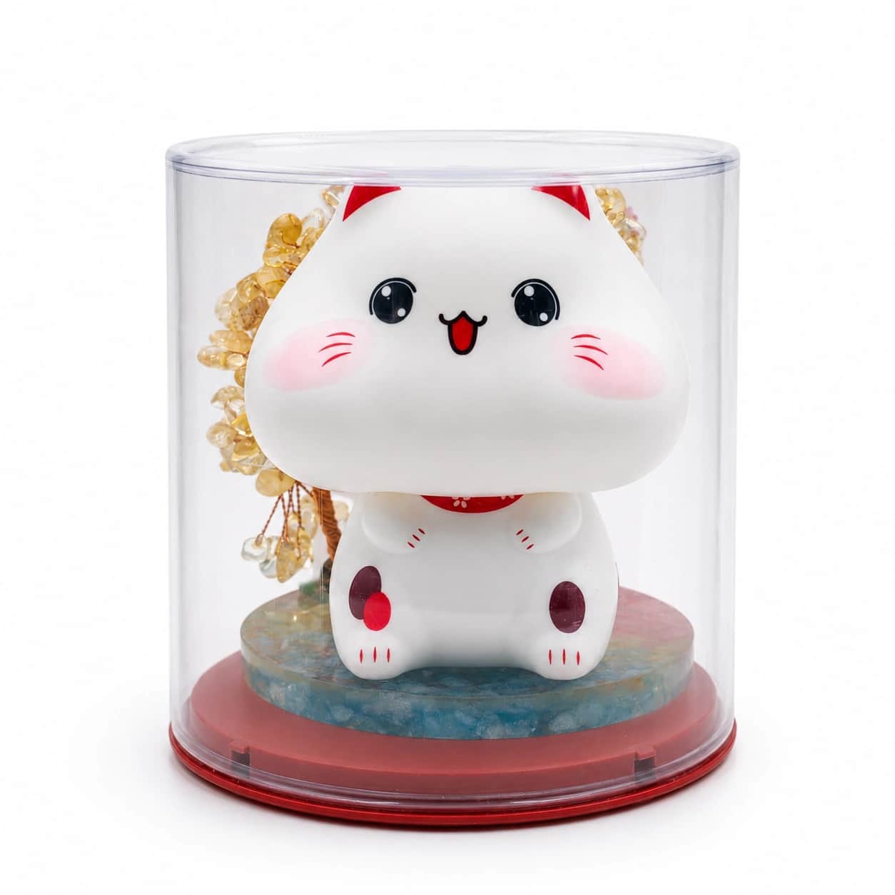 Citrine Decorative Kitty Tree Display with Crystal Tree and Protective Clear Dome 2