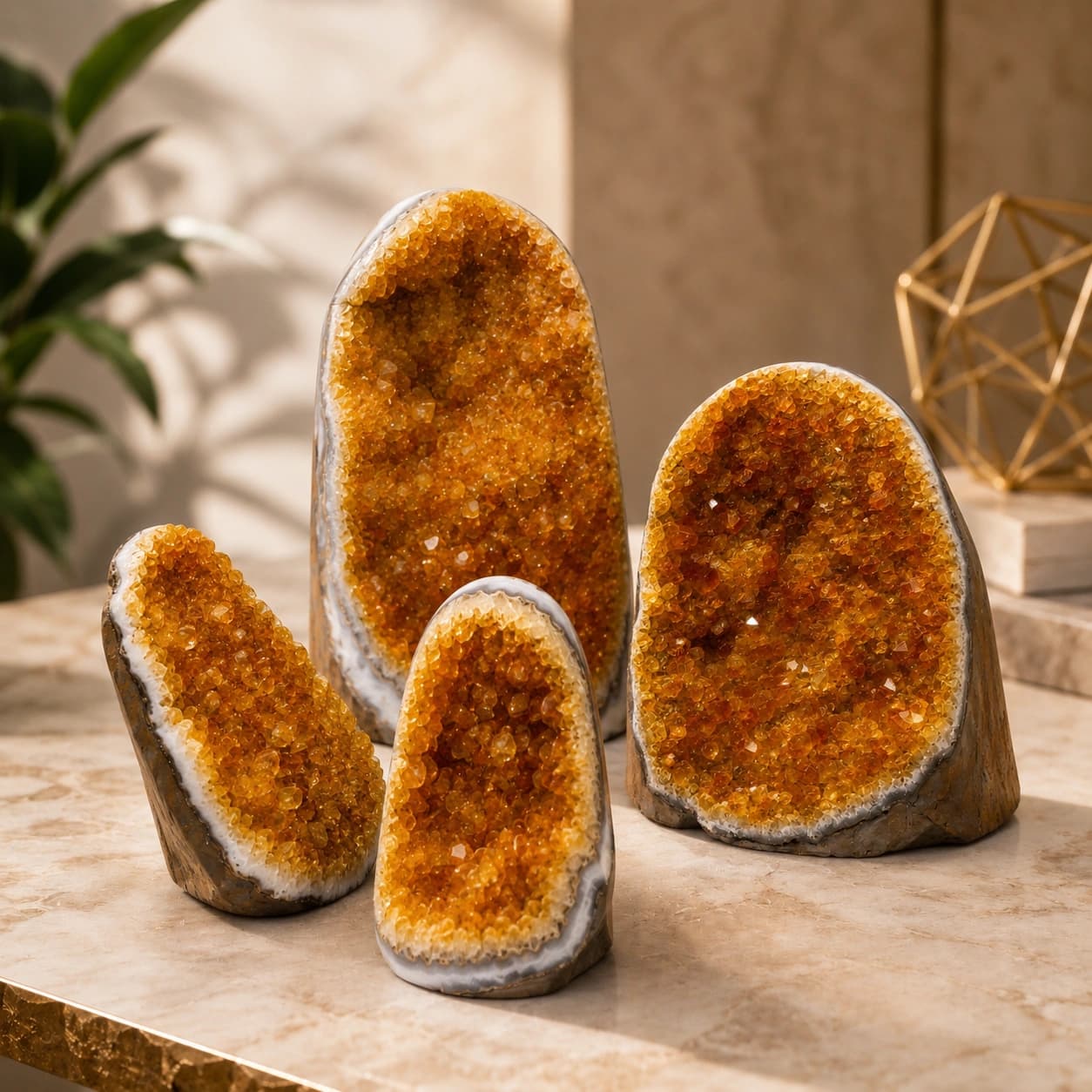 Citrine Geode Stone — Natural Citrine Crystal Cluster Standing Display | Golden Abundance Décor