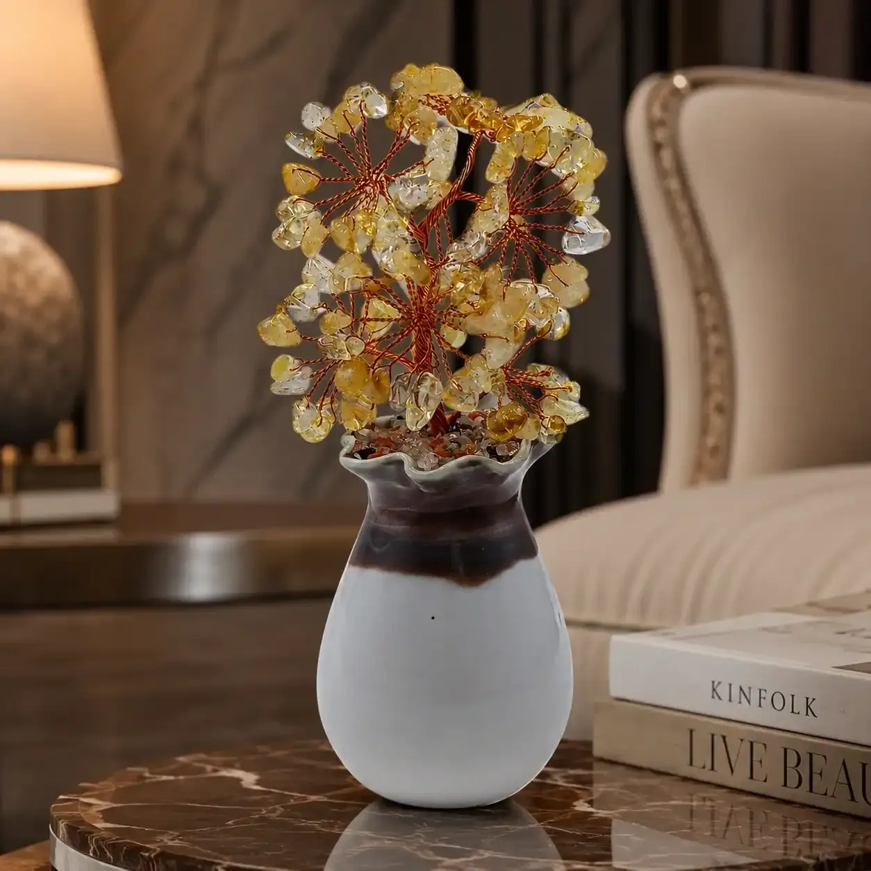Citrine Tree | Handcrafted Natural Citrine Crystal Chip Tree with Copper Wire Branches & Premium Ceramic Vase | Wealth, Prosperity & Positive Energy Decor Gift 1