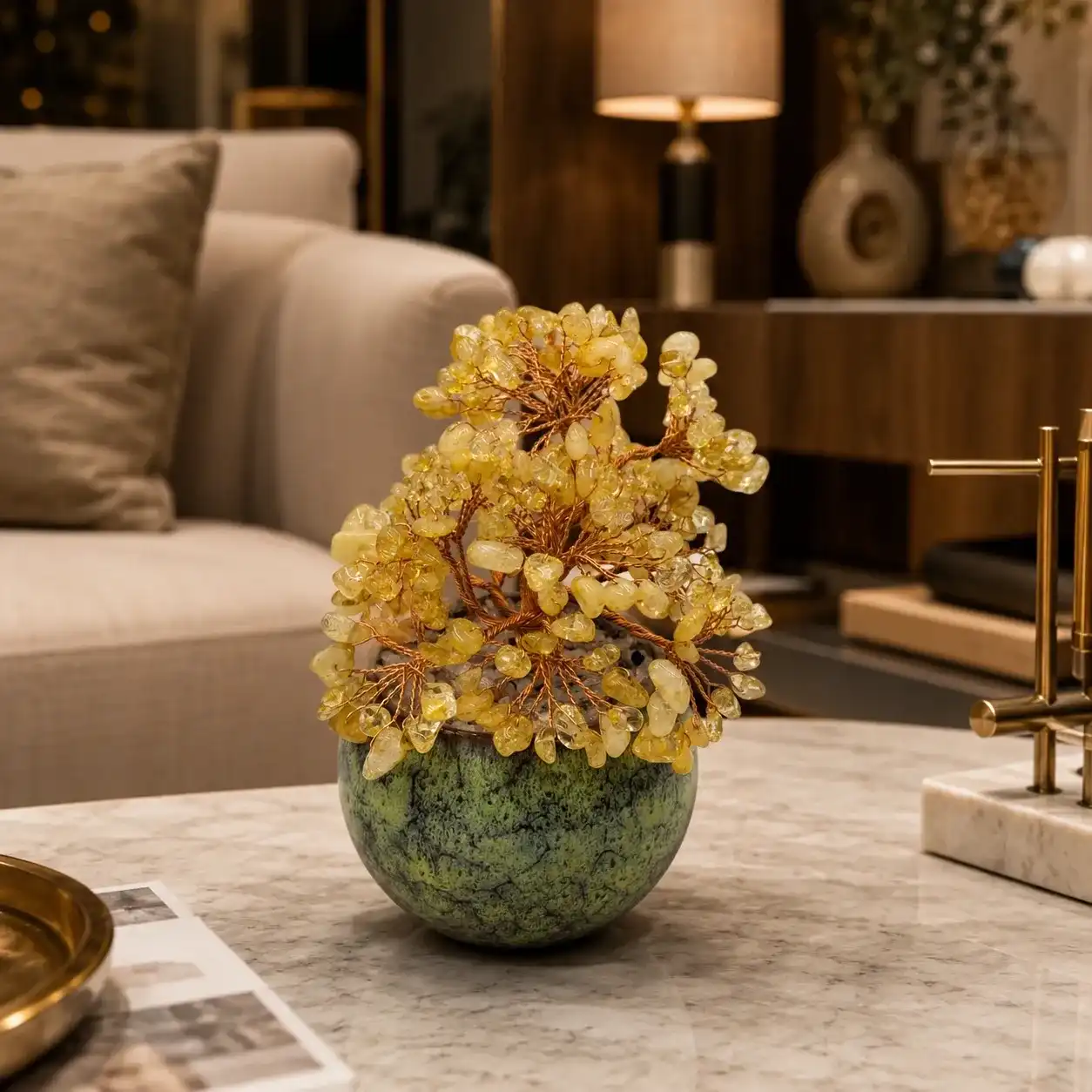 Citrine Tree with Green Textured Ceramic Pot | 216 Beads | 13 cm | 441 gm 1