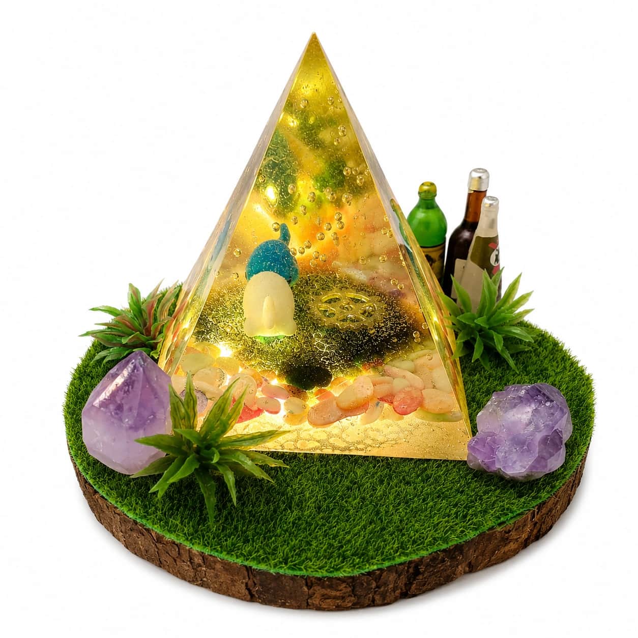 Clear Quartz & Amethyst Crystal Pyramid LED Lamp, Orgonite Resin Decorative Night Light for Home Decor, Meditation & Positive Energy (10.8 cm) 2