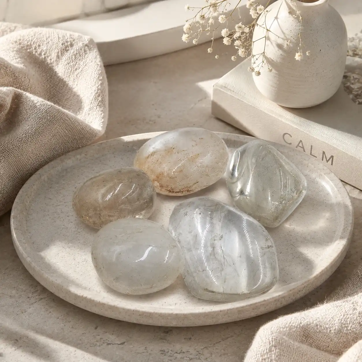 Clear Quartz Natural Polished Pebbles | Transparent to Milky Tumbled Crystal Stones for Reiki, Vastu, Feng Shui, Home Decor & Crystal Healing 1
