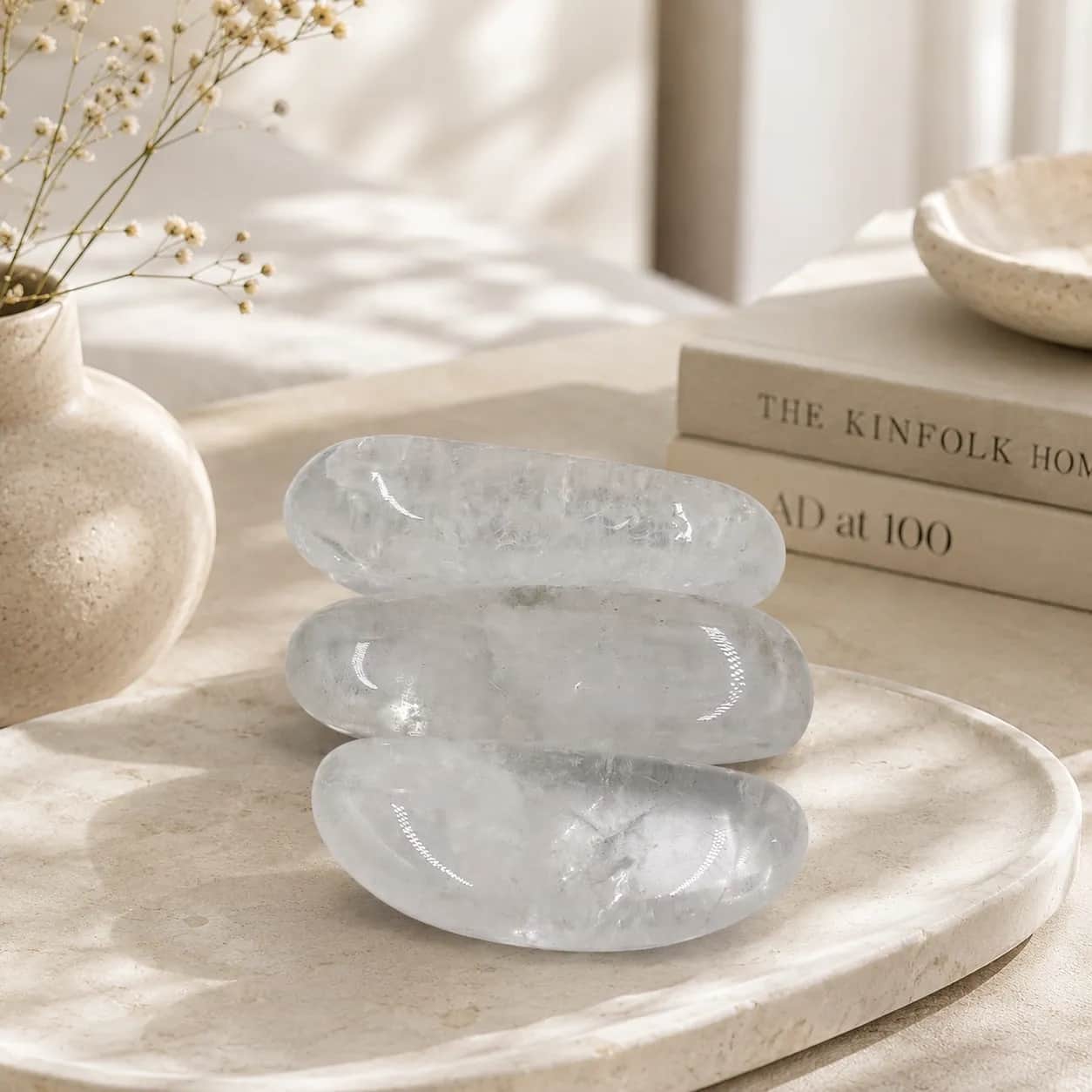 Clear Quartz Natural Polished Tumble Stone | Premium White Translucent Quartz Crystal Tumblestones 1