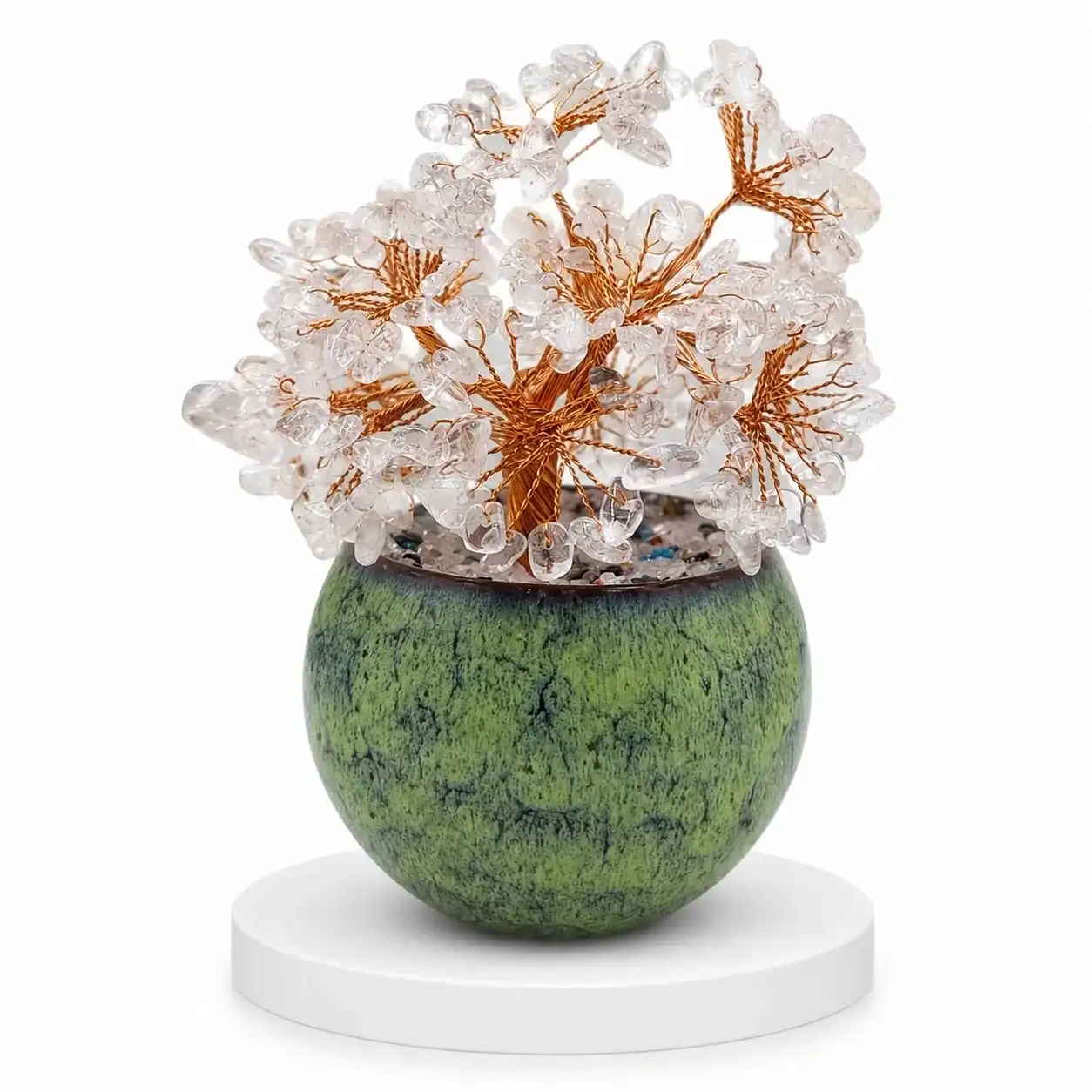Clear Quartz Tree with Green Ceramic Pot | Handcrafted Crystal Tree Decor | Natural Clear Quartz Chips & Copper Wire Branches | Positive Energy Home Decor Gift 2