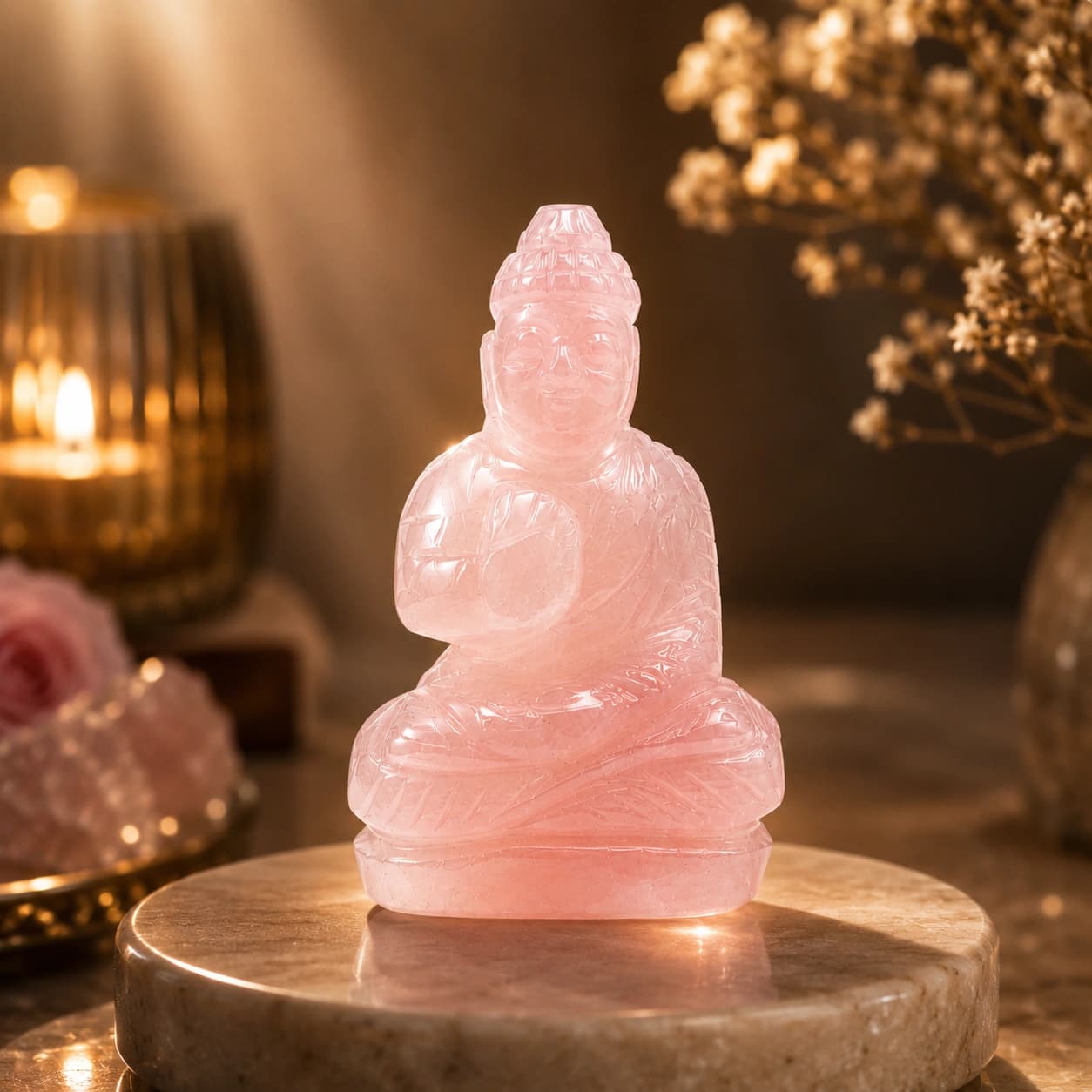 Crystal Buddha Figurine | Natural Stone Carved Buddha Statue | Rose Quartz, Amethyst & Labradorite | Spiritual Decor & Healing Crystal Gift