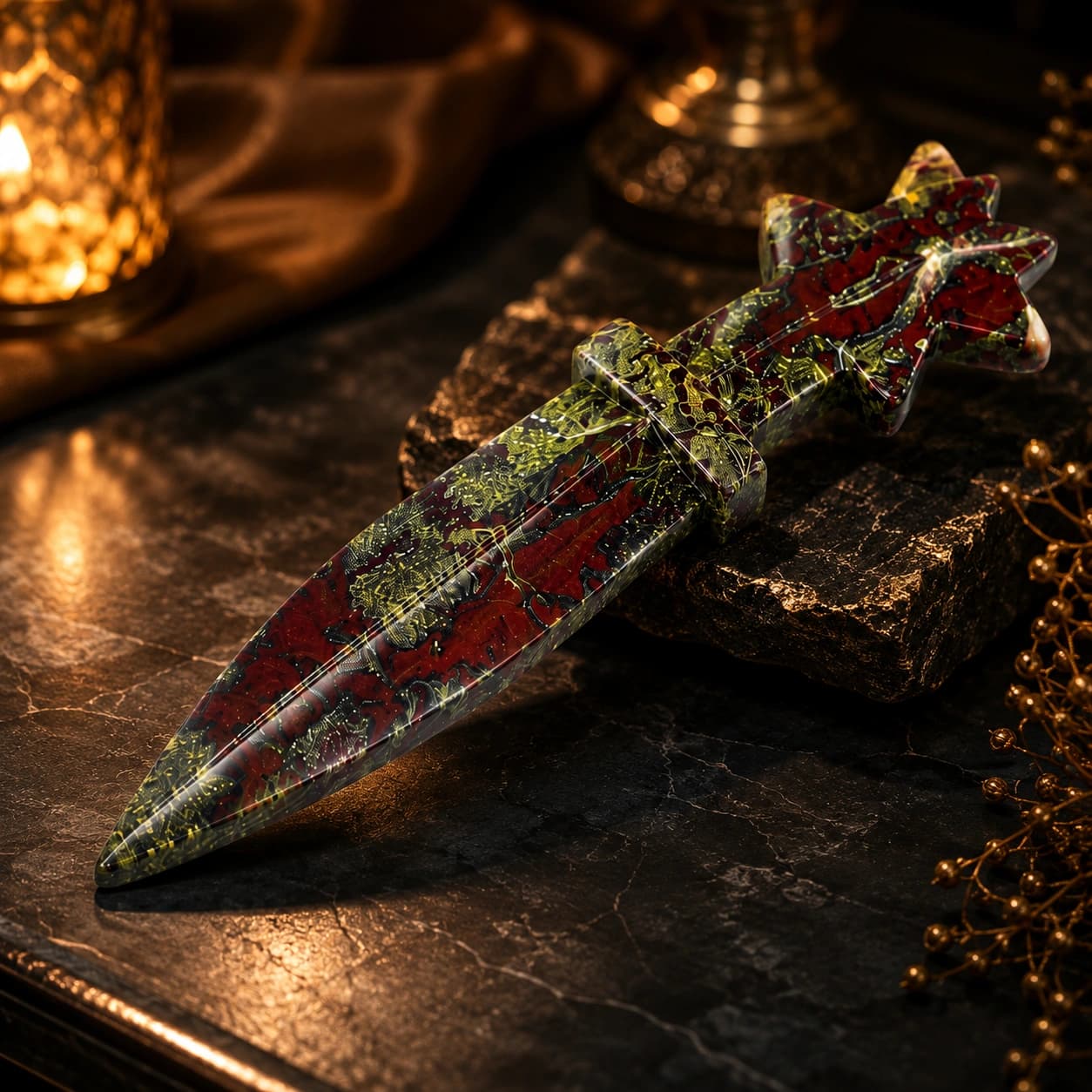 Crystal Dagger | Natural Stone Carved Ritual Dagger | Dragon Blood Jasper, Rose Quartz, Clear Quartz, Ruby Zoisite, Unakite & Sodalite | Spiritual Decor, Altar Tool & Collector's Gift