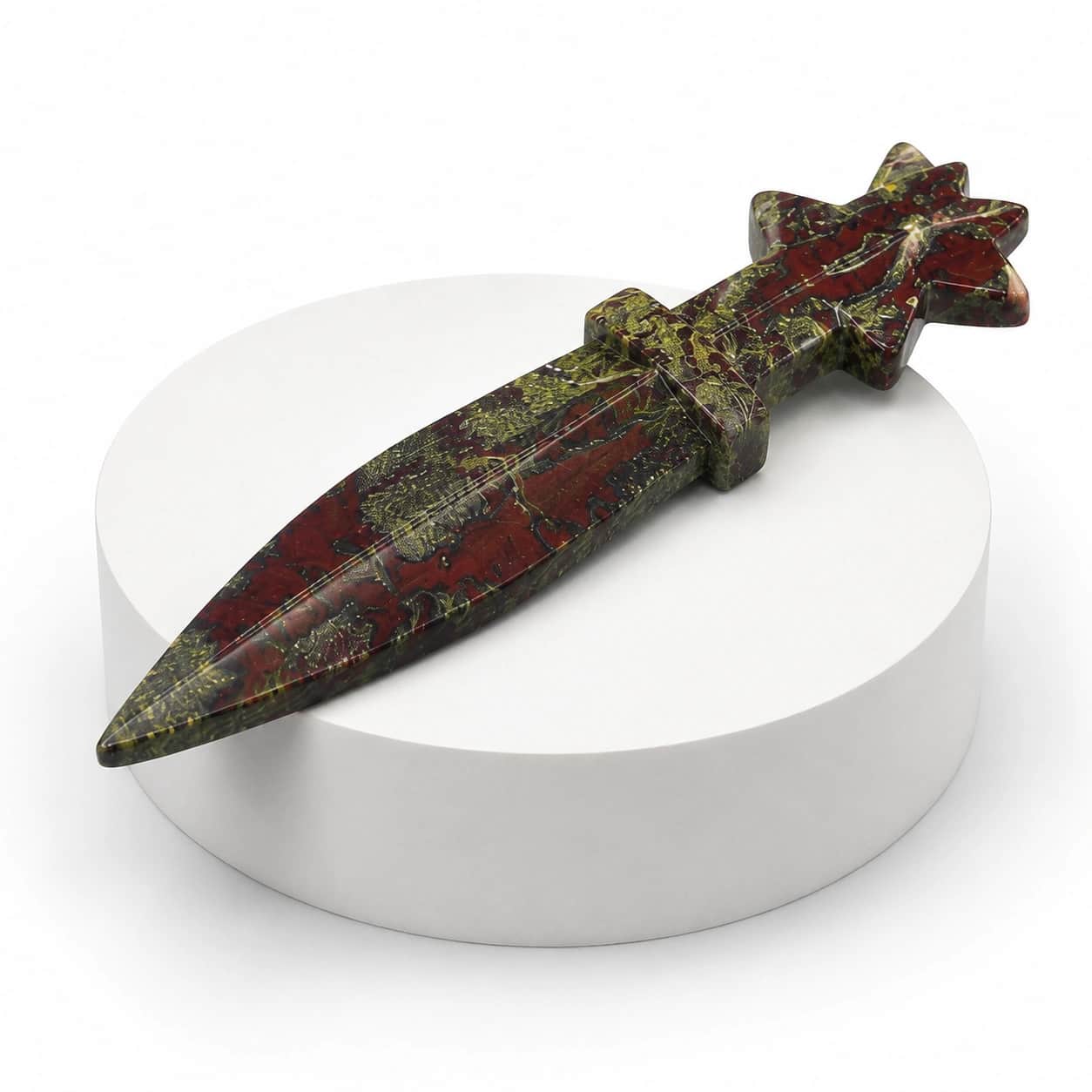 Crystal Dagger | Natural Stone Carved Ritual Dagger | Dragon Blood Jasper, Rose Quartz, Clear Quartz, Ruby Zoisite, Unakite & Sodalite | Spiritual Decor, Altar Tool & Collector's Gift 2
