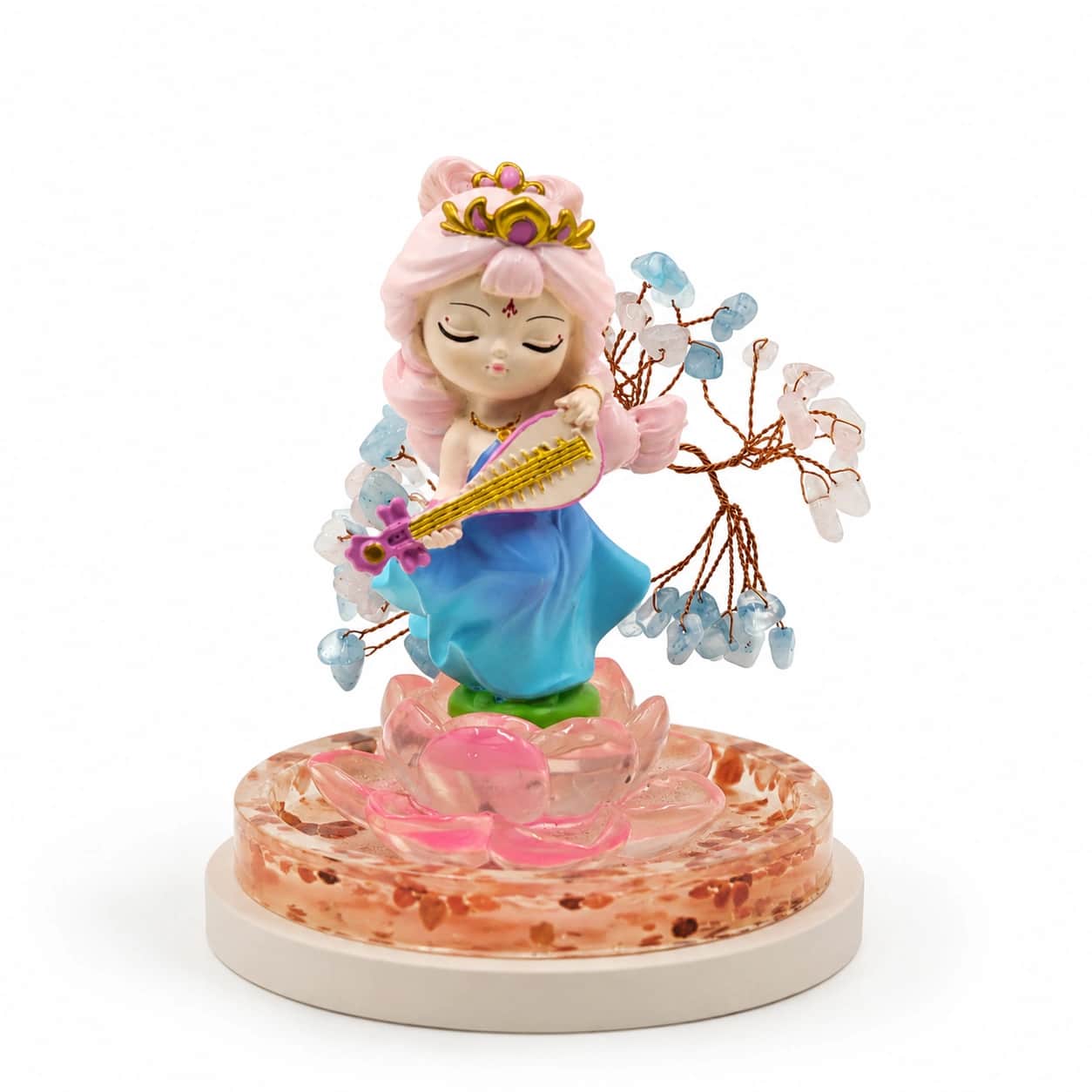 Crystal Figurine with Gemstone Branch & Lotus Base - Premium Handcrafted Home Decor Gift 2