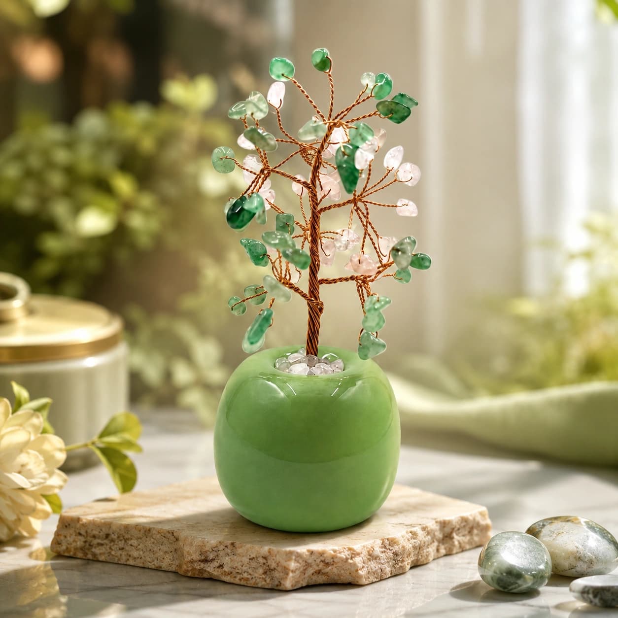 Crystal Tree Décor with Glossy Green Pot – Handcrafted Tabletop Accent
