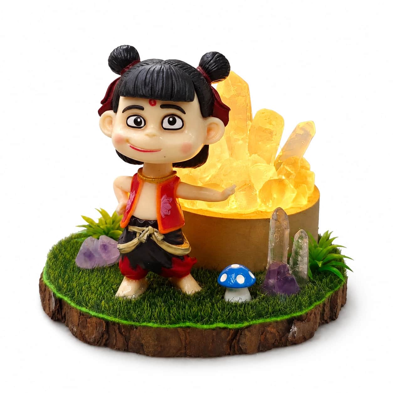 Cute Child Figurine LED Crystal Decorative Lamp with Clear Quartz and Amethyst, Warm Light Table Decor 2