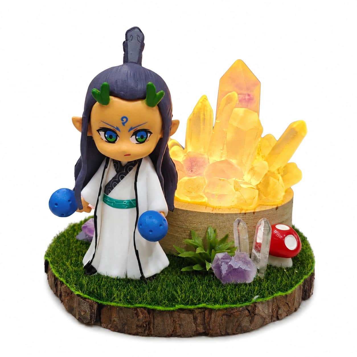 Cute Warrior Figurine LED Crystal Decorative Lamp with Clear Quartz and Amethyst 2