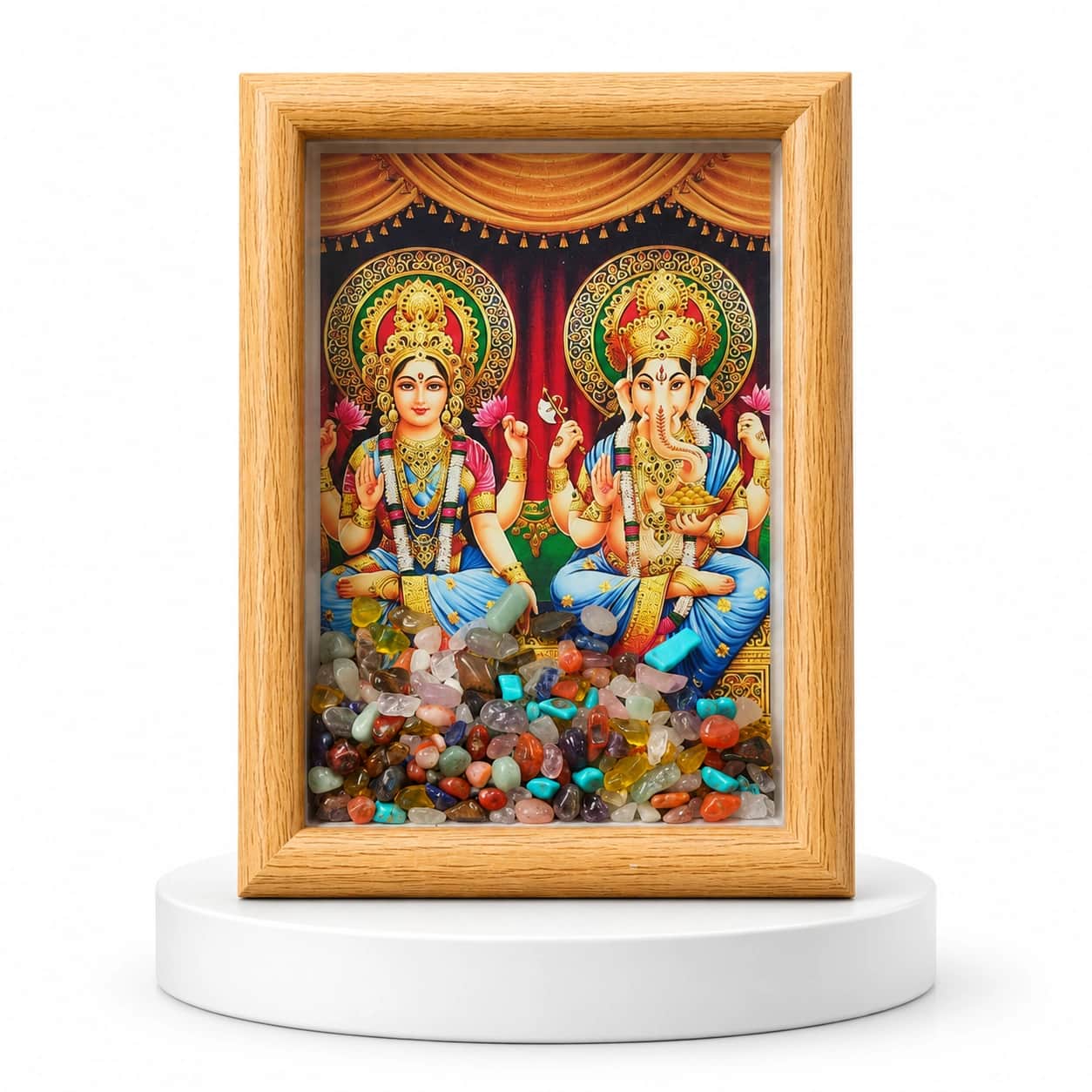 Divine Blessings Lakshmi Ganesha Natural Gemstone Chip Photo Frame 2
