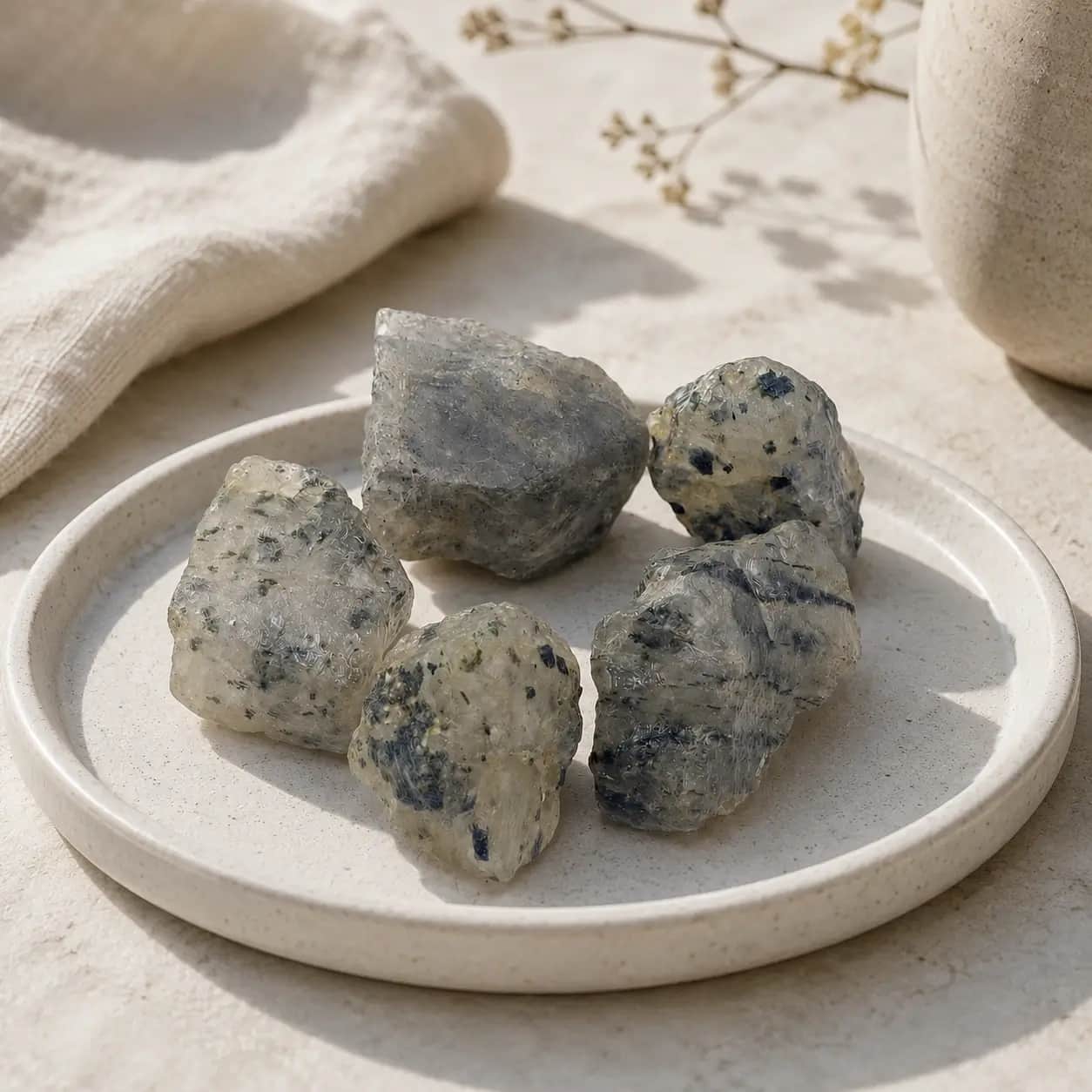 Dot Rutile Raw Stone - Natural Grey Dotted Rutilated Quartz Gemstone Pieces 1
