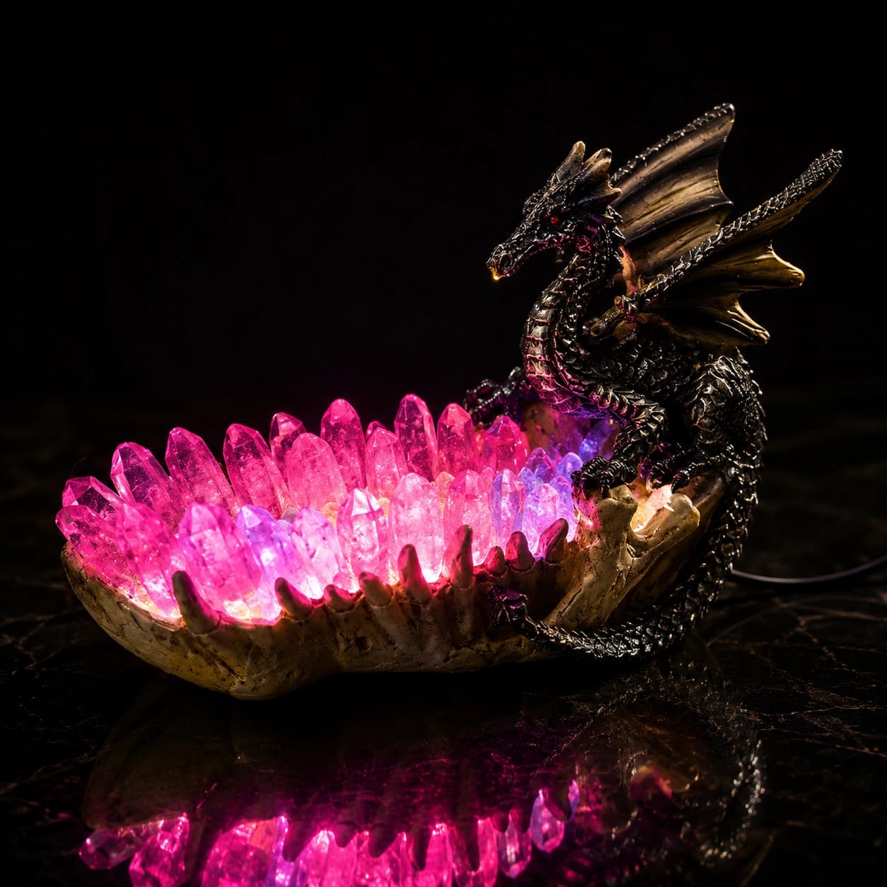 Dragon Crystal Lamp | Premium Resin Dragon Figurine with LED-Illuminated Crystal Nest | Fantasy Home Décor & Collector's Gift