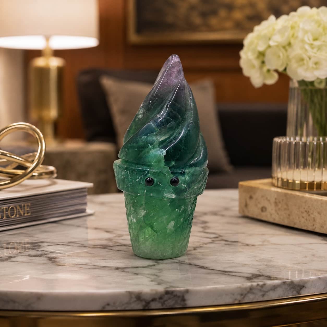 Fluorite Gnome Natural Crystal Decor – Hand-Carved Green & Violet Stone Figurine 1