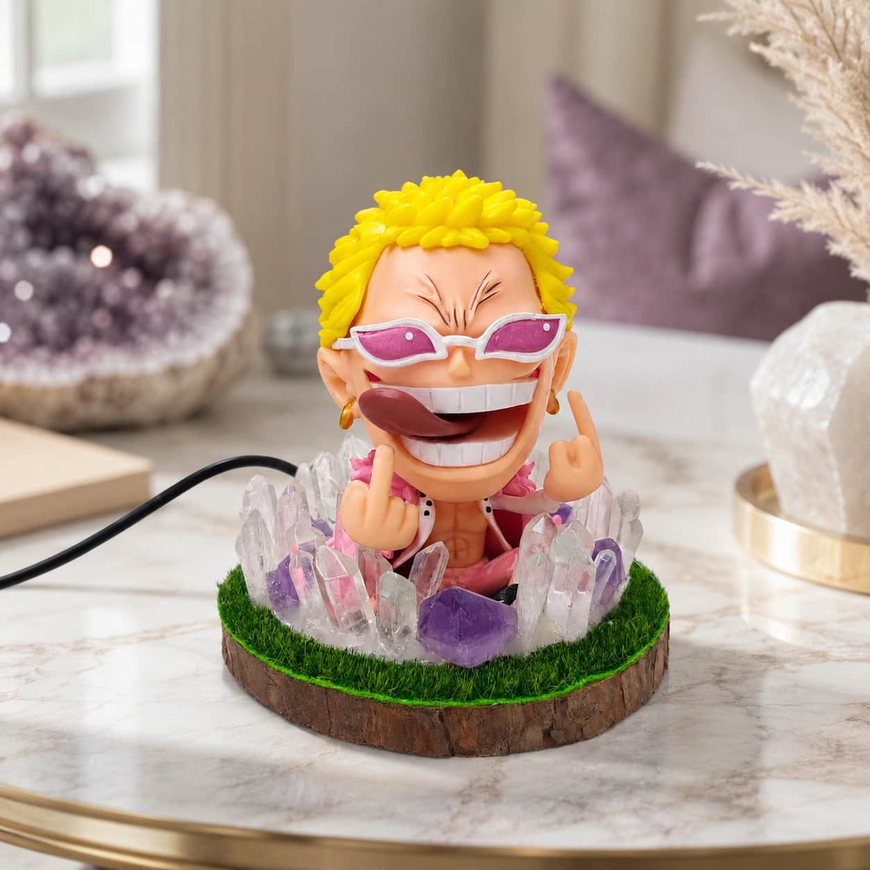 Funny Yellow Hair Figurine Clear Quartz and Amethyst LED Crystal Decorative Lamp 1