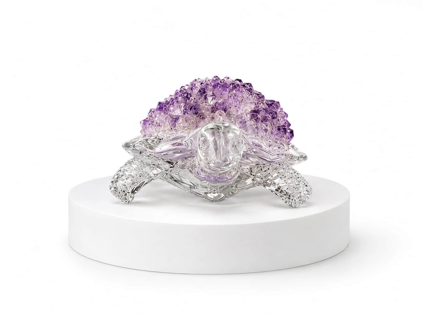 Glass LED Amethyst Crystal Tortoise Figurine — Illuminated Home Décor & Spiritual Gift 2