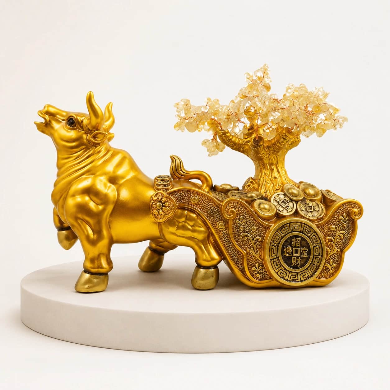 Golden Bull Citrine Crystal Tree | Premium Wealth Bull Decorative Figurine with Natural Citrine Crystals 2