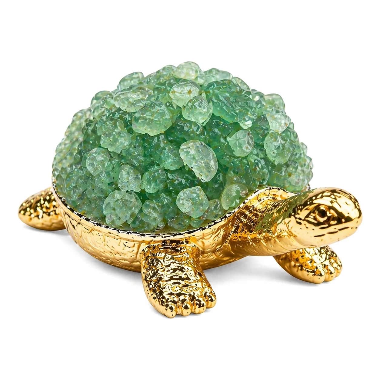 Green Aventurine Crystal LED Turtle Showpiece – Stone of Luck & Opportunity | Handcrafted Golden Feng Shui Tortoise Night Lamp for Wealth, Growth & Positive Energy 2