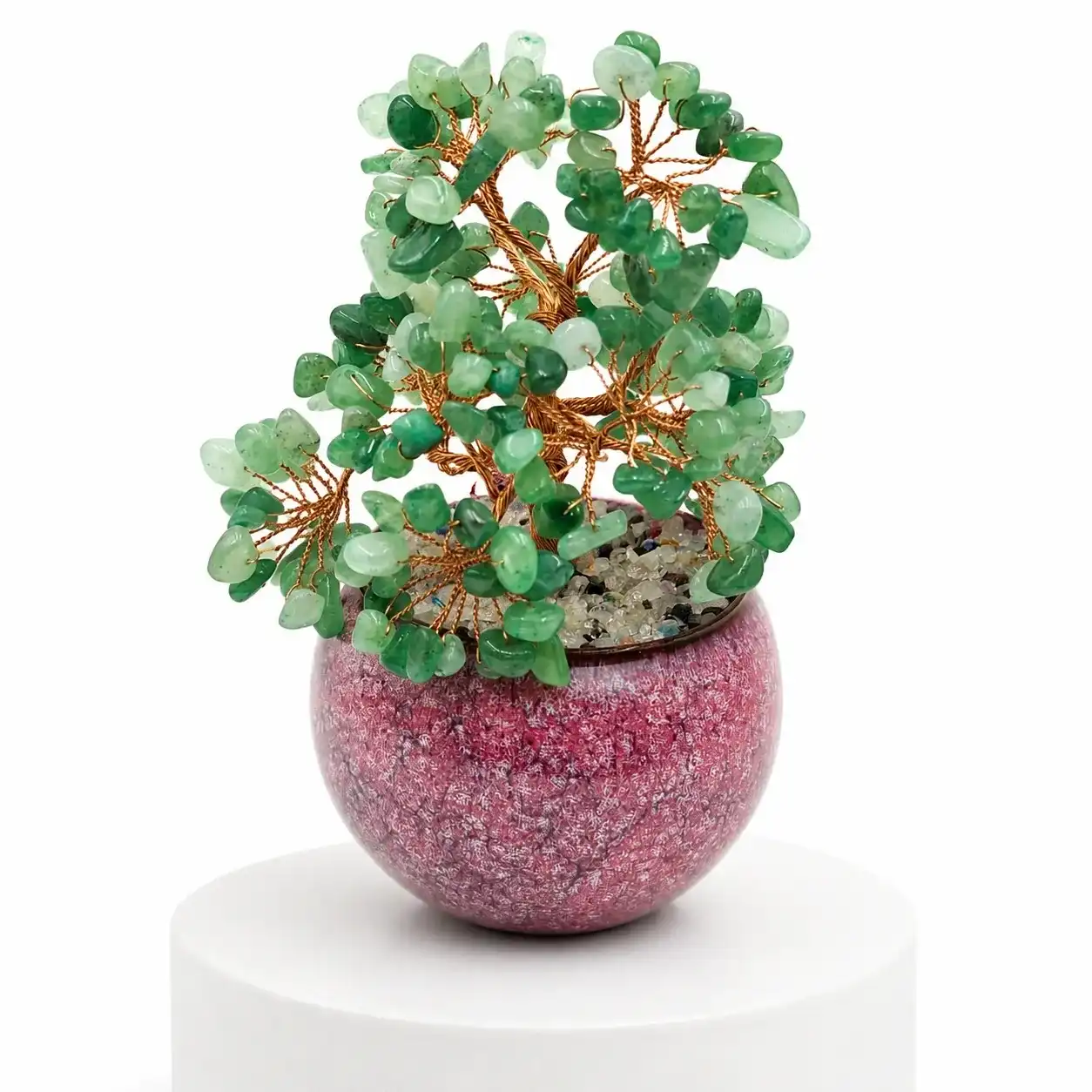 Green Aventurine Crystal Tree in Textured Pink Ceramic Pot | Handcrafted Gemstone Tree Decor | 216 Beads | 13.5 cm 2