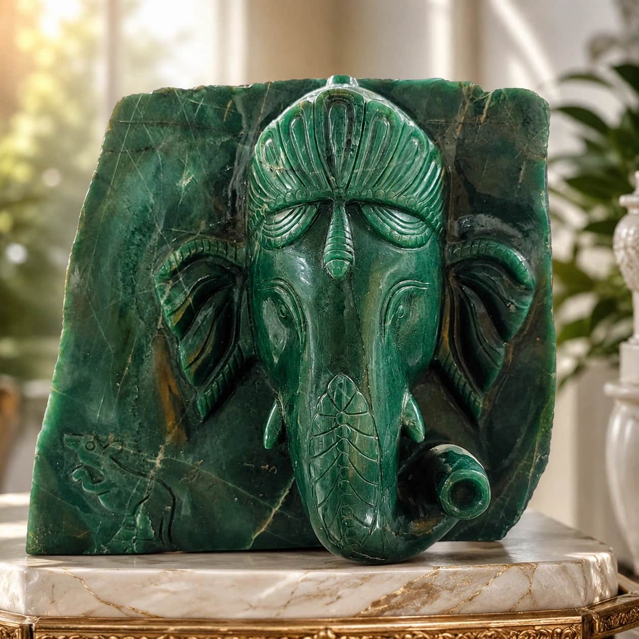 Green Aventurine Ganesha Decor | Natural Stone Hand-Carved Ganesha Wall Panel | Premium Spiritual Home Decor 1