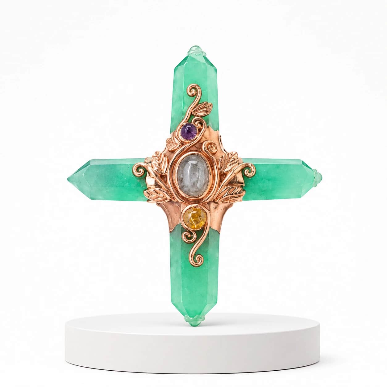 Green Crystal Cross Decor – Handcrafted Luxury Decorative Accent 2